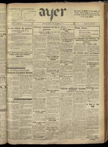 'Ayer : diario informativo de la mañana' - Año III Número 656 - 1938 agosto 19