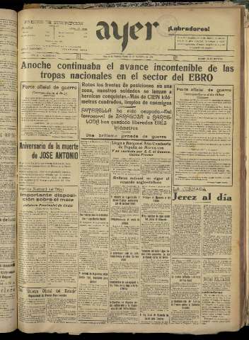 'Ayer : diario informativo de la mañana' - Año III Número 731 - 1938 noviembre 15