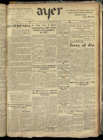 'Ayer : diario informativo de la mañana' - Año III Número 738 - 1938 noviembre 23