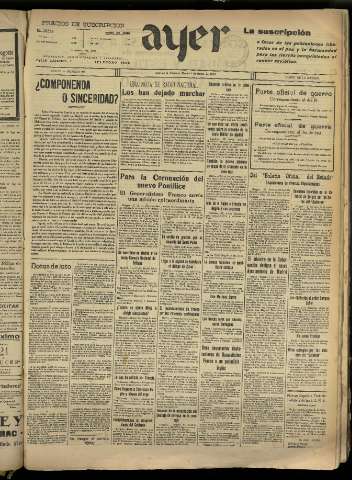 'Ayer : diario informativo de la mañana' - Año IV Número 826 - 1939 marzo 7