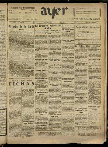 'Ayer : diario informativo de la mañana' - Año IV Número 827 - 1939 marzo 8