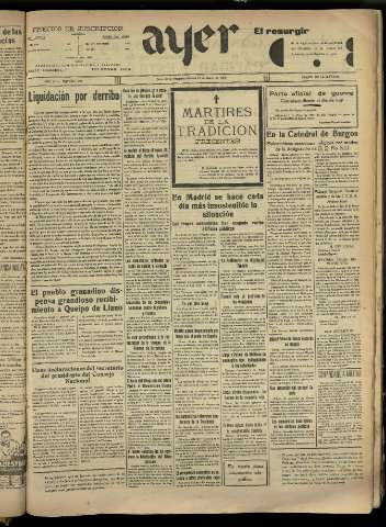 'Ayer : diario informativo de la mañana' - Año IV Número 829 - 1939 marzo 10