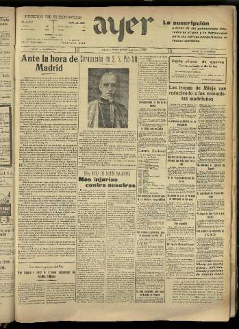 'Ayer : diario informativo de la mañana' - Año IV Número 831 - 1939 marzo 12