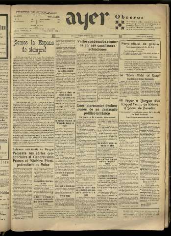 'Ayer : diario informativo de la mañana' - Año IV Número 833 - 1939 marzo 15