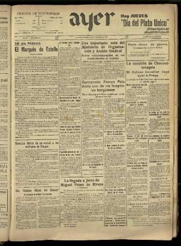 'Ayer : diario informativo de la mañana' - Año IV Número 834 - 1939 marzo 16