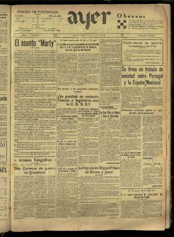 'Ayer : diario informativo de la mañana' - Año IV Número 837 - 1939 marzo 19