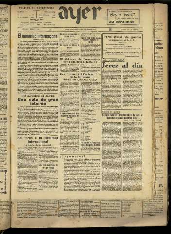 'Ayer : diario informativo de la mañana' - Año IV Número 839 - 1939 marzo 22