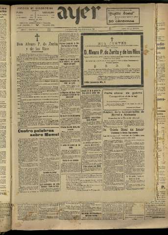 'Ayer : diario informativo de la mañana' - Año IV Número 840 - 1939 marzo 23