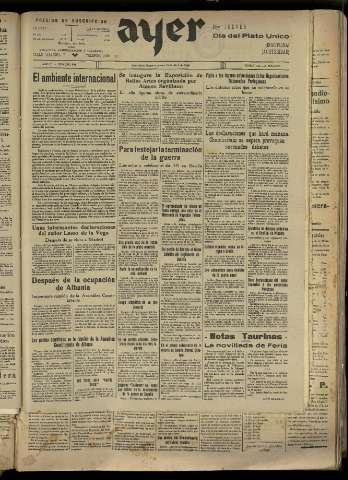 'Ayer : diario informativo de la mañana' - Año IV Número 857 - 1939 abril 13