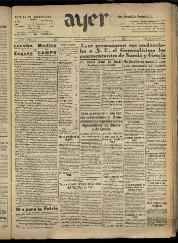 'Ayer : diario informativo de la mañana' - Año IV Número 896 - 1939 mayo 28