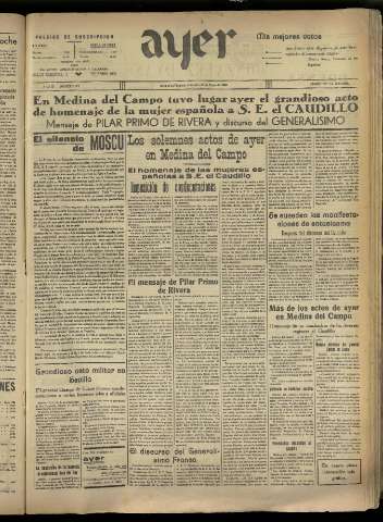 'Ayer : diario informativo de la mañana' - Año IV Número 898 - 1939 mayo 31
