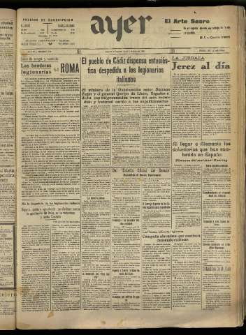 'Ayer : diario informativo de la mañana' - Año IV Número 899 - 1939 junio 1