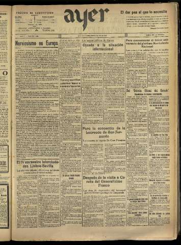 'Ayer : diario informativo de la mañana' - Año IV Número 926 - 1939 julio 4