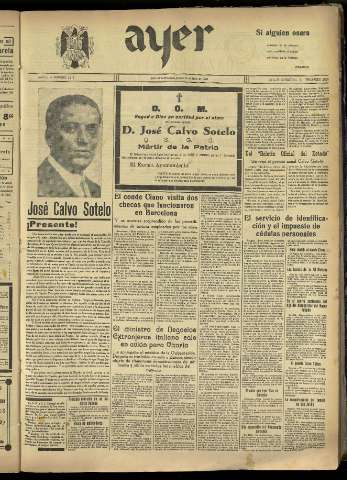 'Ayer : diario informativo de la mañana' - Año IV Número 934 - 1939 julio 13