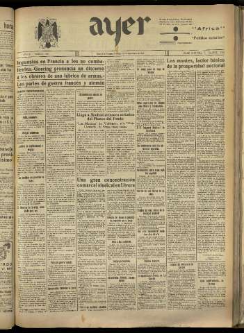 'Ayer : diario informativo de la mañana' - Año IV Número 985 - 1939 septiembre 10