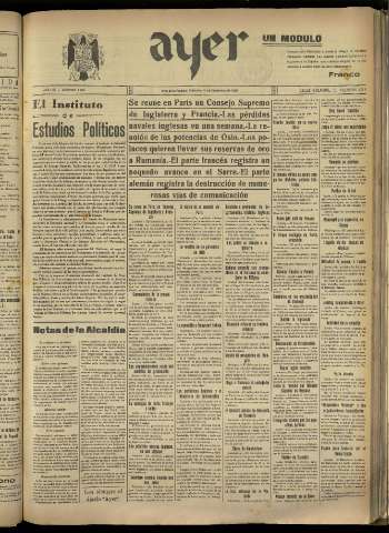 'Ayer : diario informativo de la mañana' - Año IV Número 987 - 1939 septiembre 13