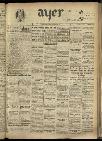 'Ayer : diario informativo de la mañana' - Año IV Número 988 - 1939 septiembre 14