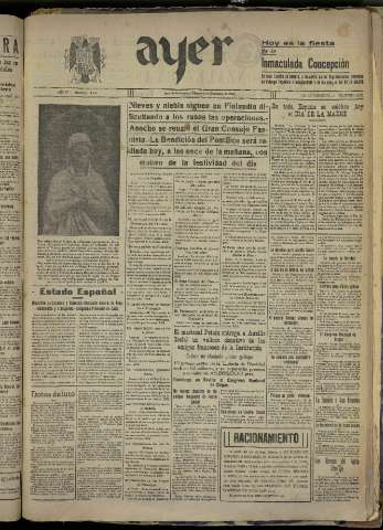 'Ayer : diario informativo de la mañana' - Año IV Número 1060 - 1939 diciembre 8
