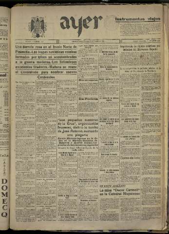 'Ayer : diario informativo de la mañana' - Año IV Número 1062 - 1939 diciembre 10