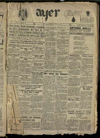 'Ayer : diario informativo de la mañana' - Año IV Número 1081 - 1939 diciembre 31