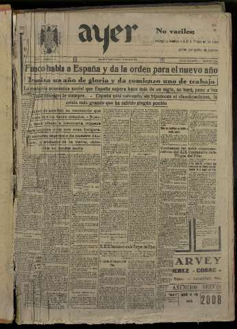 'Ayer : diario informativo de la mañana' - Año V Número 1082 - 1940 enero 2