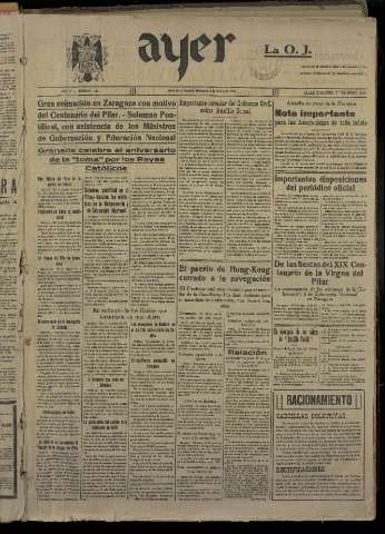 'Ayer : diario informativo de la mañana' - Año V Número 1083 - 1940 enero 3