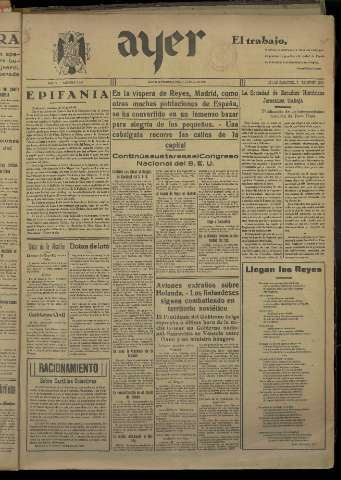 'Ayer : diario informativo de la mañana' - Año V Número 1086 - 1940 enero 6