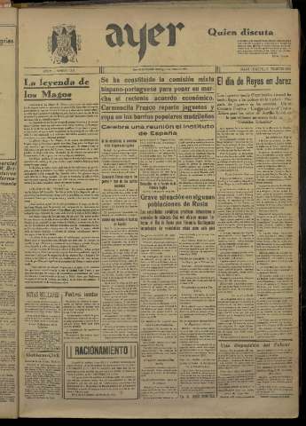 'Ayer : diario informativo de la mañana' - Año V Número 1087 - 1940 enero 7