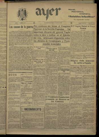 'Ayer : diario informativo de la mañana' - Año V Número 1089 - 1940 enero 10