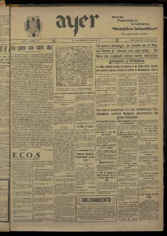 'Ayer : diario informativo de la mañana' - Año V Número 1090 - 1940 enero 11