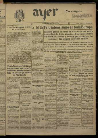 'Ayer : diario informativo de la mañana' - Año V Número 1091 - 1940 enero 12