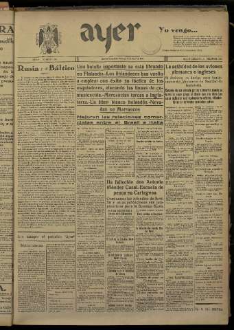 'Ayer : diario informativo de la mañana' - Año V Número 1093 - 1940 enero 14