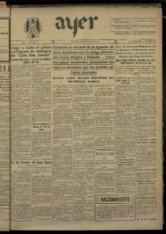 'Ayer : diario informativo de la mañana' - Año V Número 1094 - 1940 enero 16
