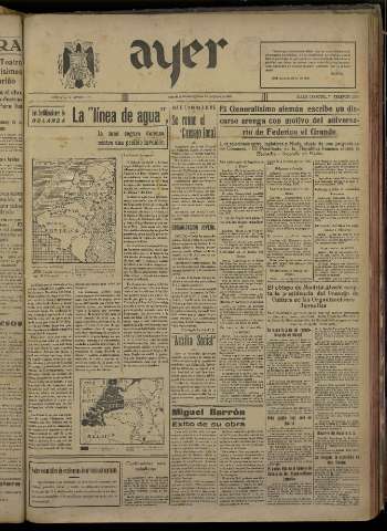 'Ayer : diario informativo de la mañana' - Año V Número 1102 - 1940 enero 25