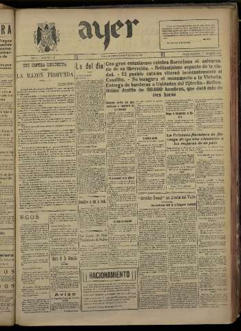 'Ayer : diario informativo de la mañana' - Año V Número 1104 - 1940 enero 27