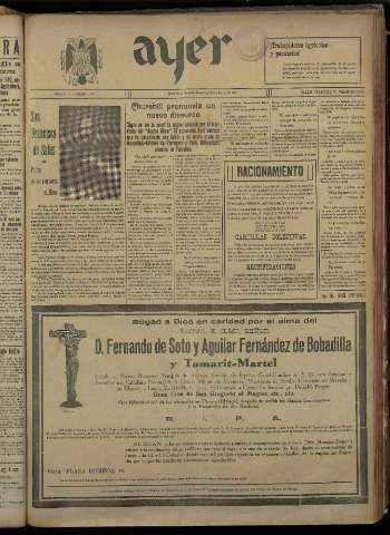 'Ayer : diario informativo de la mañana' - Año V Número 1105 - 1940 enero 28