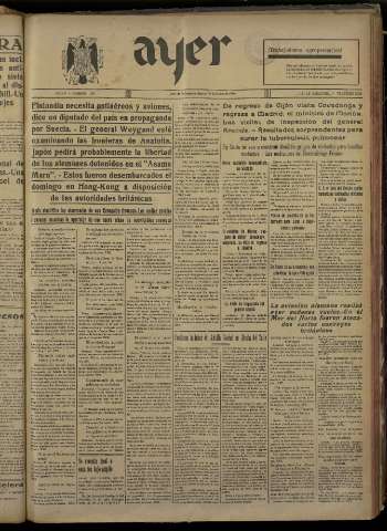 'Ayer : diario informativo de la mañana' - Año V Número 1106 - 1940 enero 30