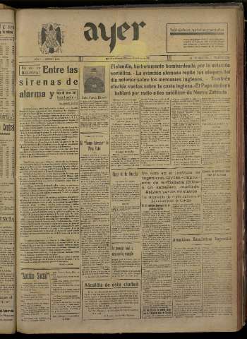'Ayer : diario informativo de la mañana' - Año V Número 1107 - 1940 enero 31