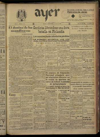 'Ayer : diario informativo de la mañana' - Año V Número 1111 - 1940 febrero 4