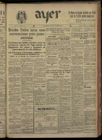 'Ayer : diario informativo de la mañana' - Año V Número 1117 - 1940 febrero 11