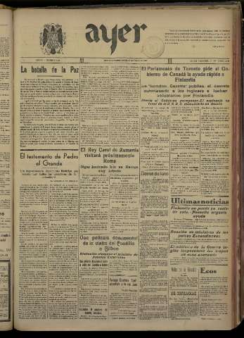'Ayer : diario informativo de la mañana' - Año V Número 1122 - 1940 febrero 17