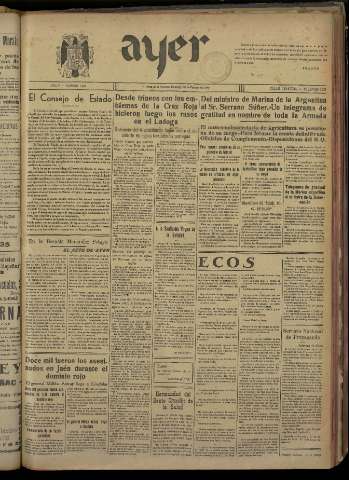 'Ayer : diario informativo de la mañana' - Año V Número 1123 - 1940 febrero 18