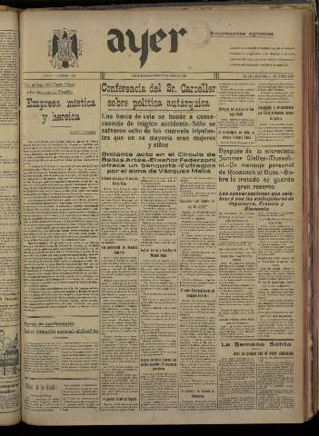 'Ayer : diario informativo de la mañana' - Año V Número 1130 - 1940 febrero 27