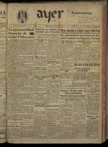 'Ayer : diario informativo de la mañana' - Año V Número 1133 - 1940 marzo 1