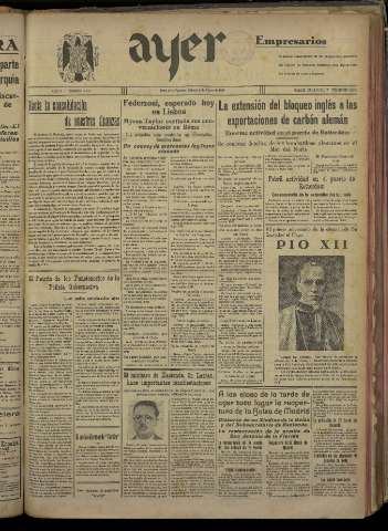 'Ayer : diario informativo de la mañana' - Año V Número 1134 - 1940 marzo 2