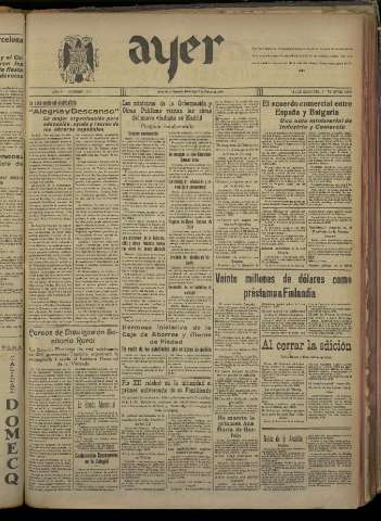 'Ayer : diario informativo de la mañana' - Año V Número 1135 - 1940 marzo 3