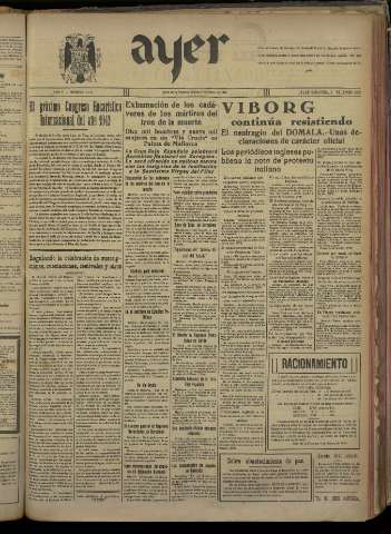 'Ayer : diario informativo de la mañana' - Año V Número 1136 - 1940 marzo 5
