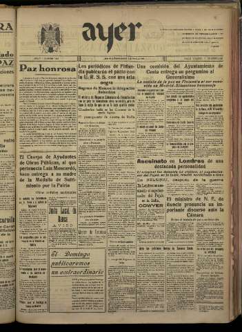 'Ayer : diario informativo de la mañana' - Año V Número 1144 - 1940 marzo 14