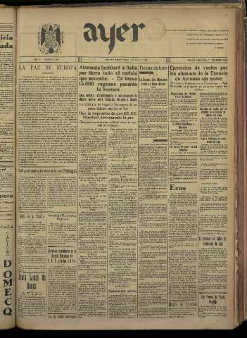 'Ayer : diario informativo de la mañana' - Año V Número 1145 - 1940 marzo 15