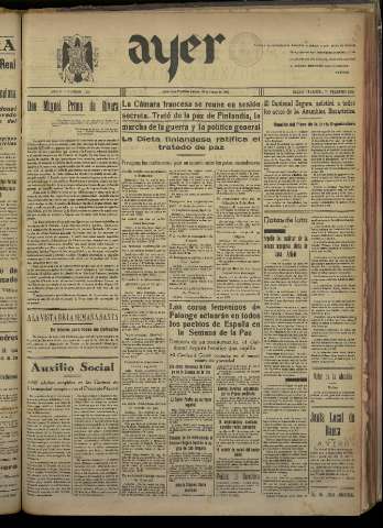 'Ayer : diario informativo de la mañana' - Año V Número 1146 - 1940 marzo 16